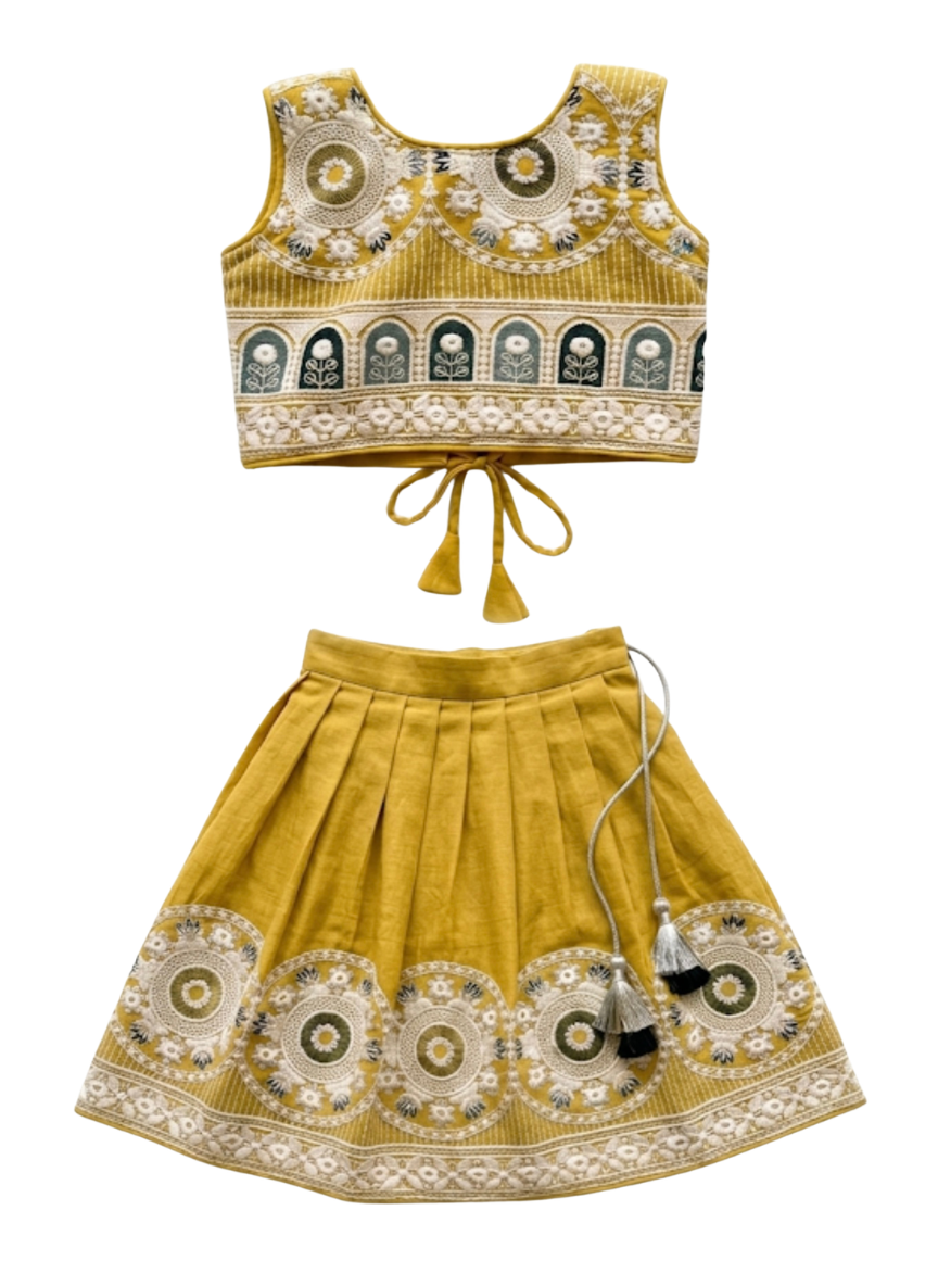 NB Mustard Lehenga Set (0–1 Year)