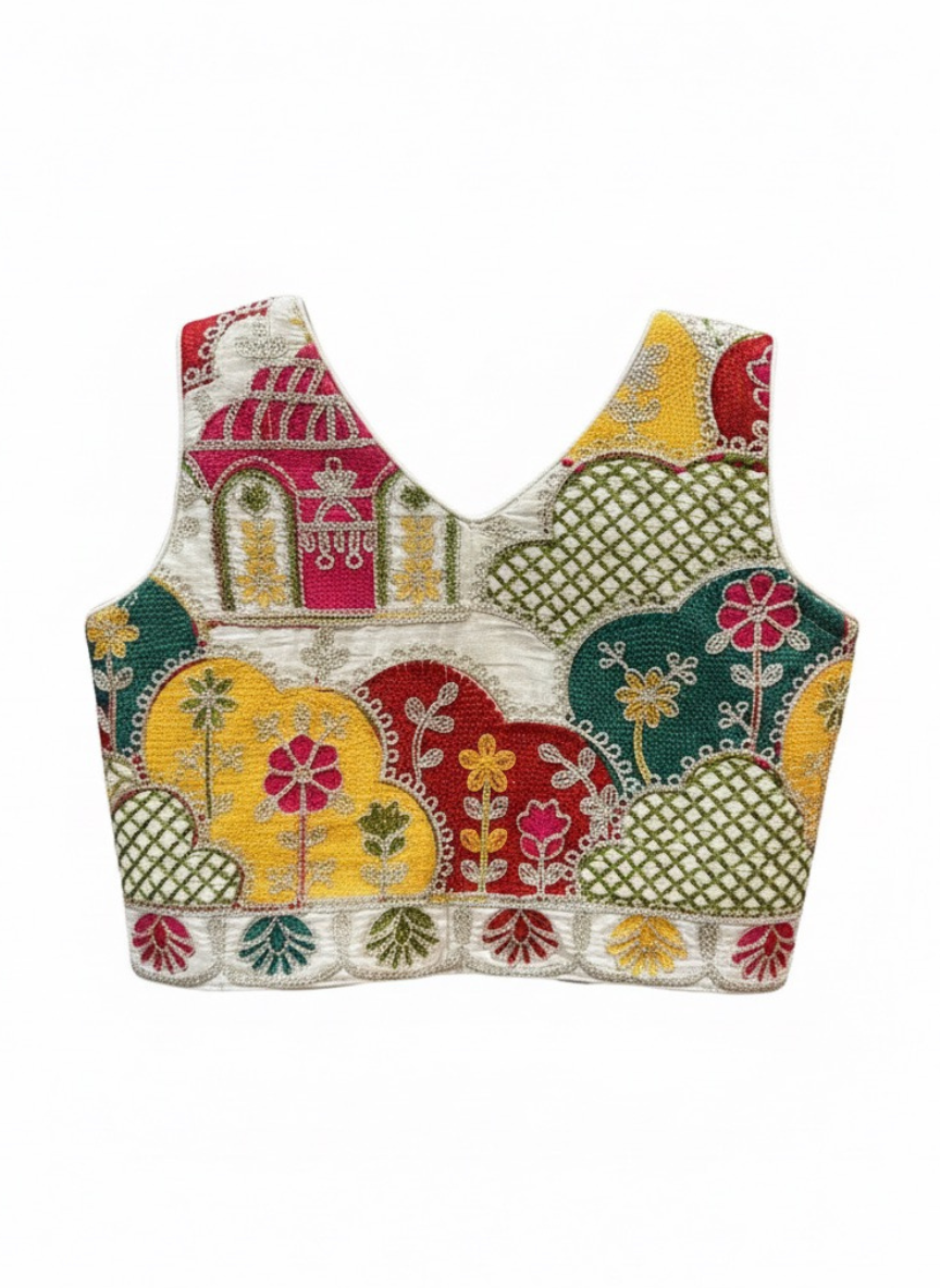 Girls White Cotton Mix Lehenga Set