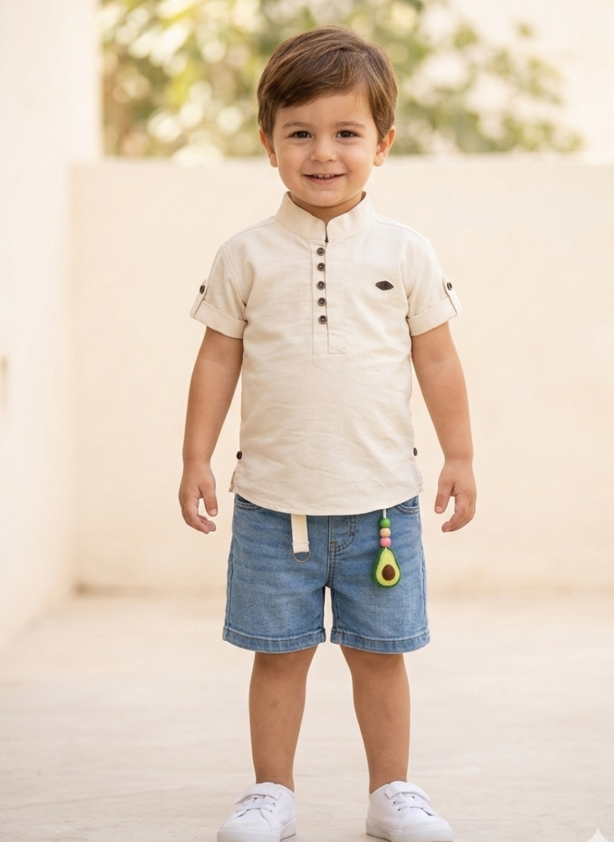Cream Mandarin Collar T-Shirt