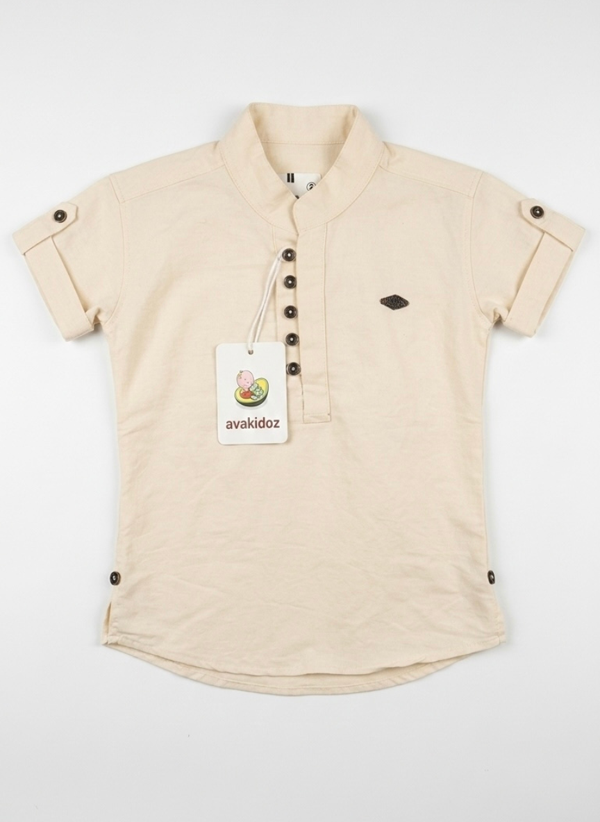 Cream Mandarin Collar T-Shirt