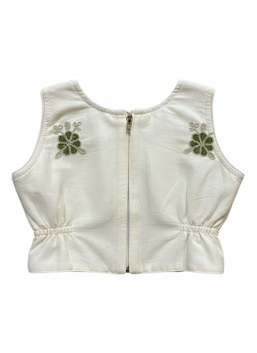 Girls White Cotton Mix Lehenga Set