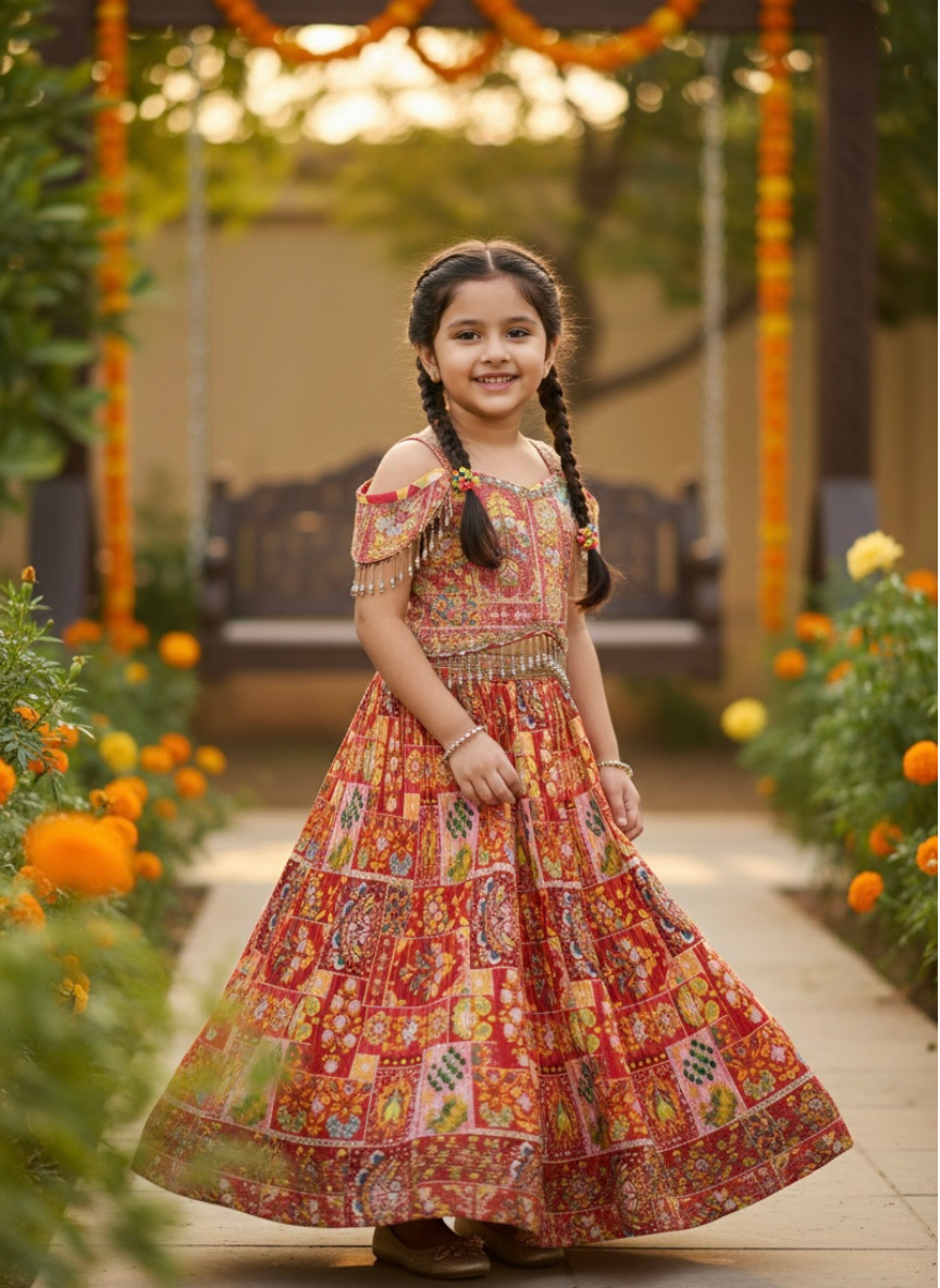 Red Patchwork Lehenga Set