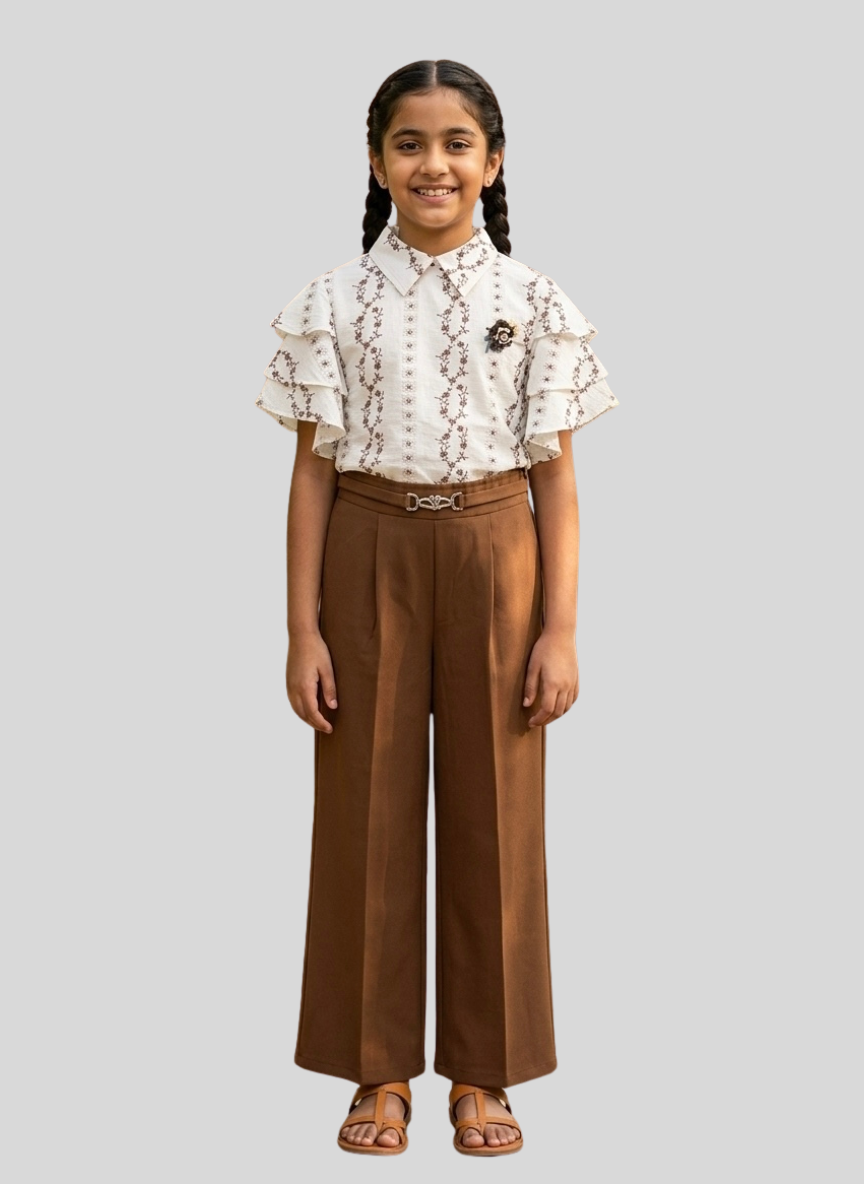 Brown Embroidered Co-Ord Set