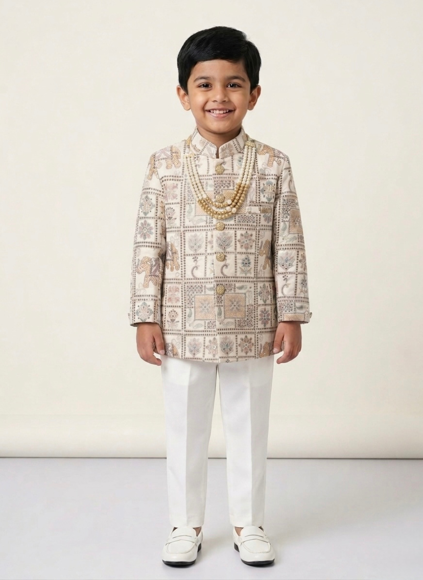 Boys White IndoWestern Set