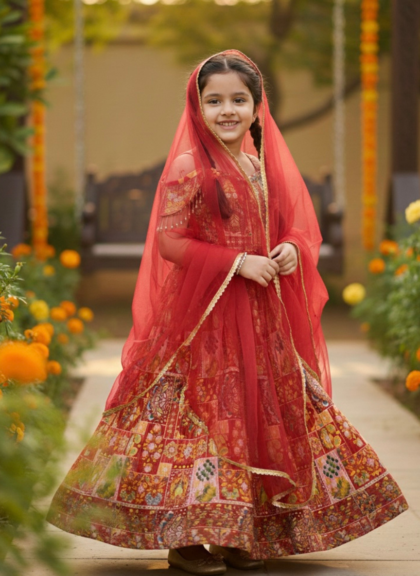 Red Patchwork Lehenga Set