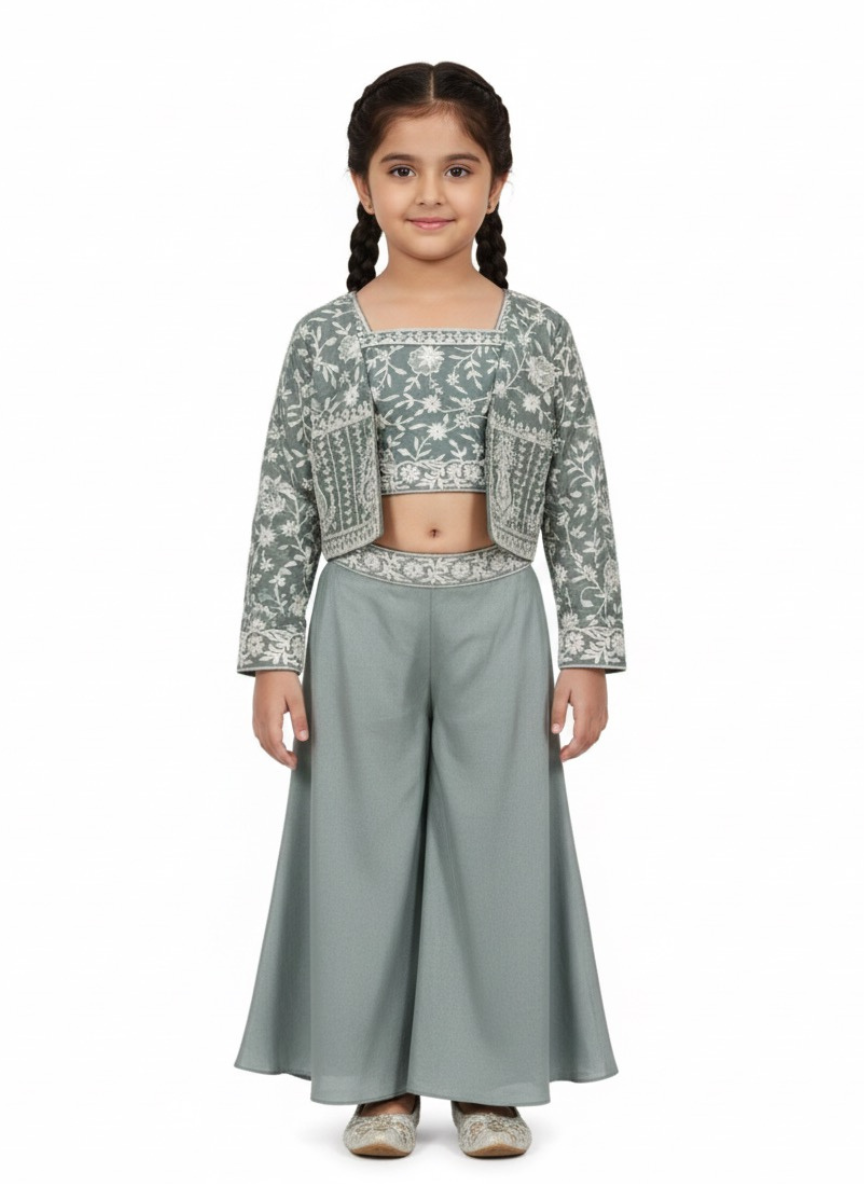 Girls Green Georgette Suit Set