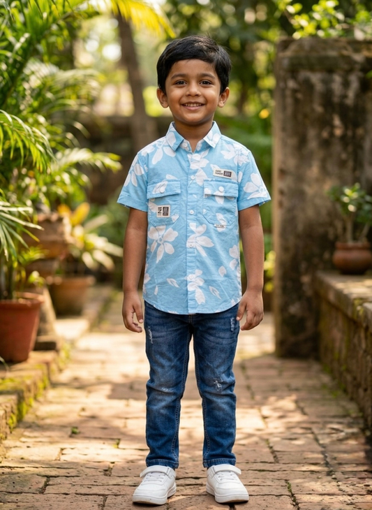 Boys Blue Floral Casual Shirt