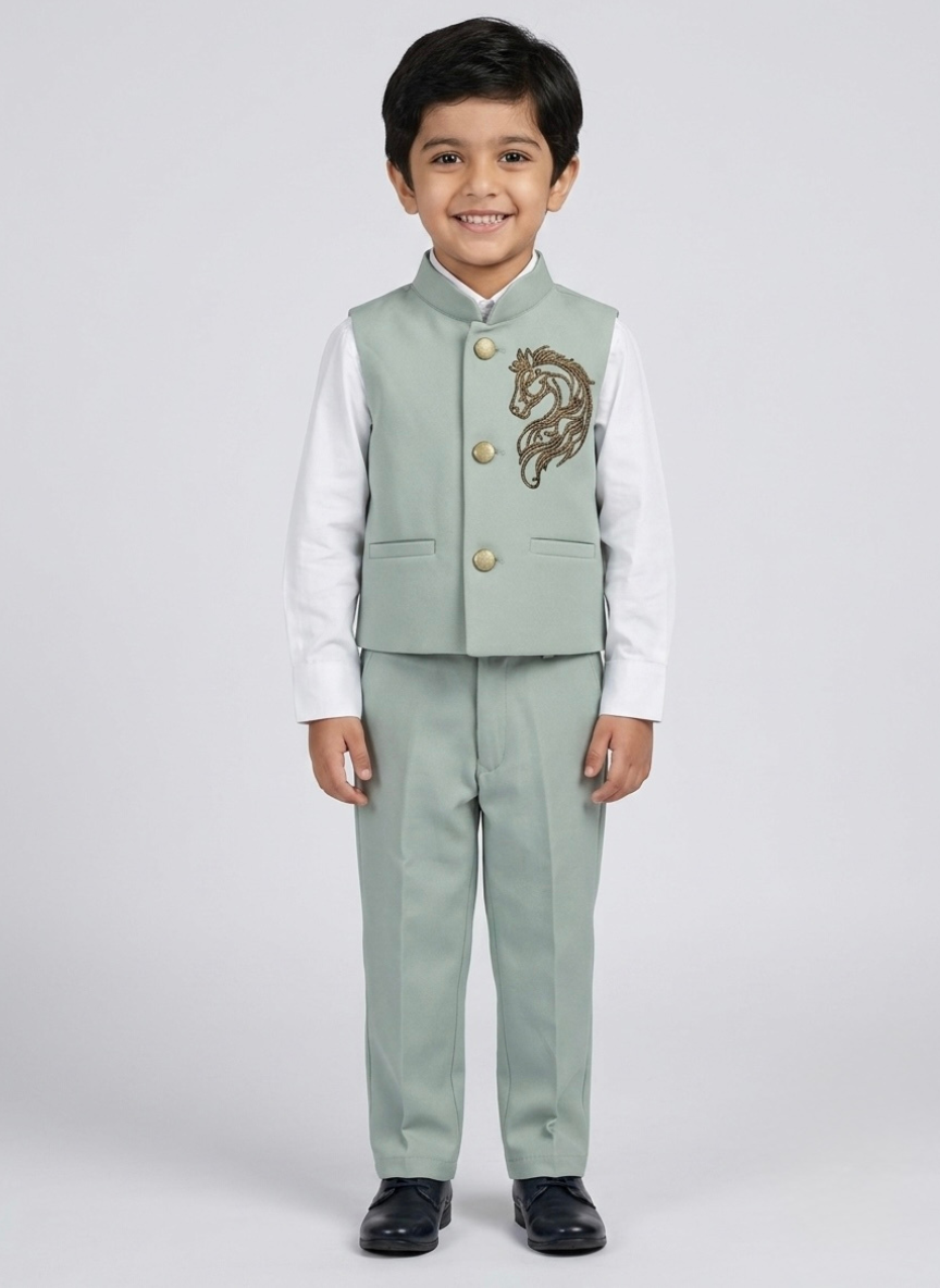 Pista Green Boys Waistcoat Set
