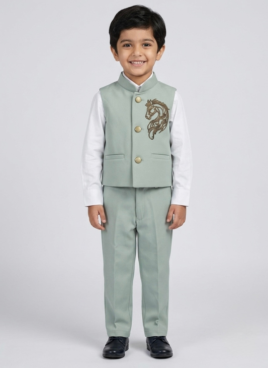 Pista Green Boys Waistcoat Set