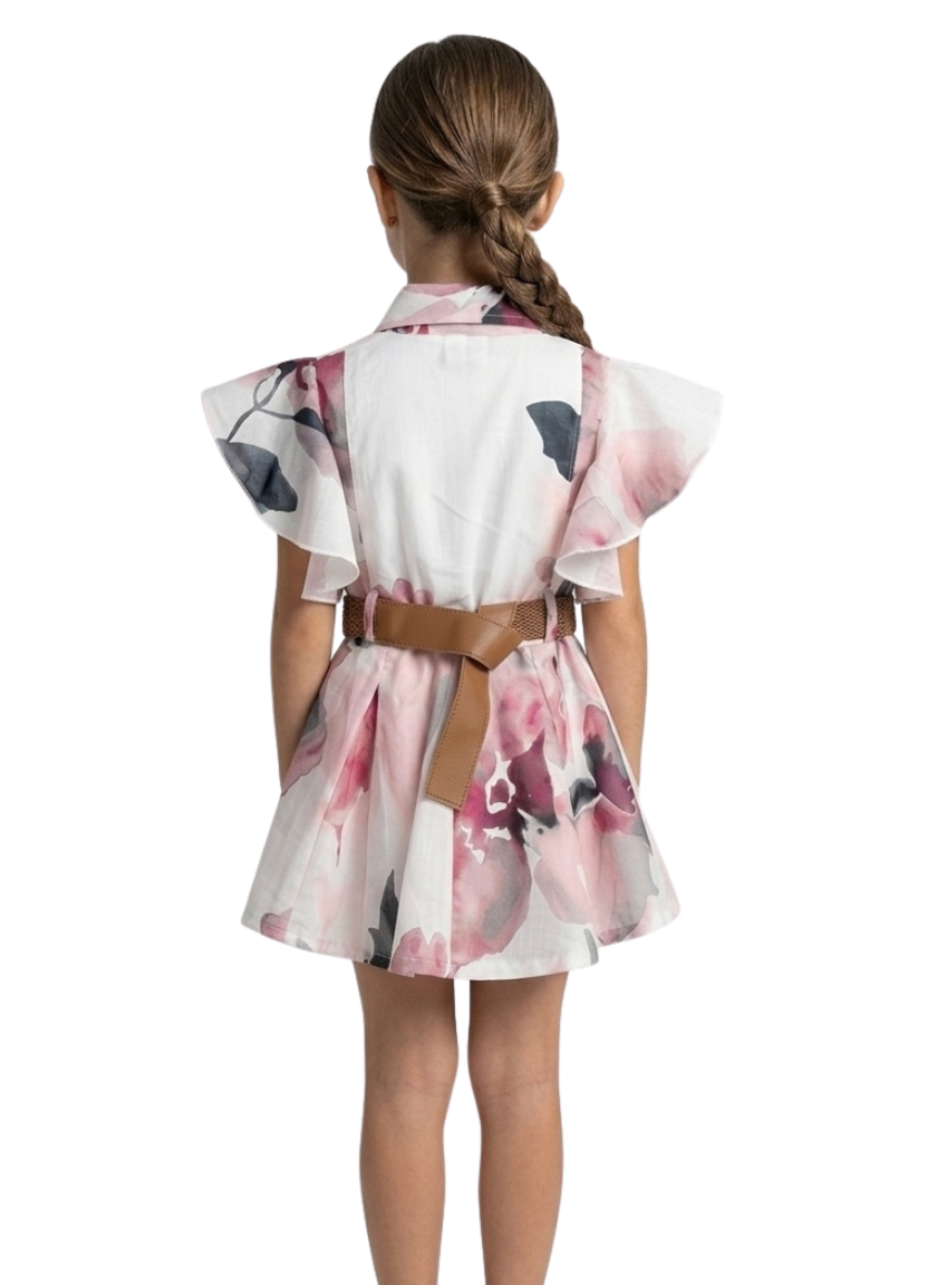Pink Floral Belt Dress