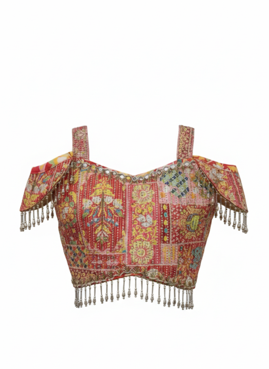 Red Patchwork Lehenga Set