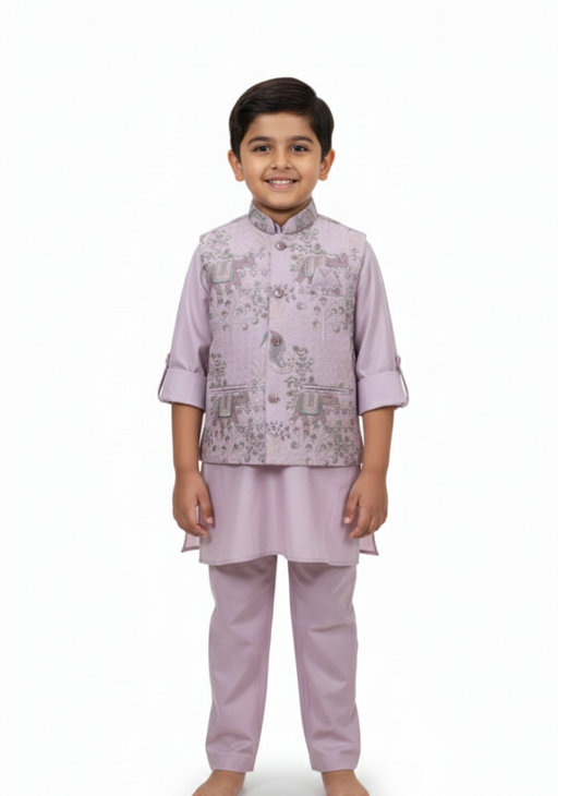 Lavender Embroidered Kurta Set