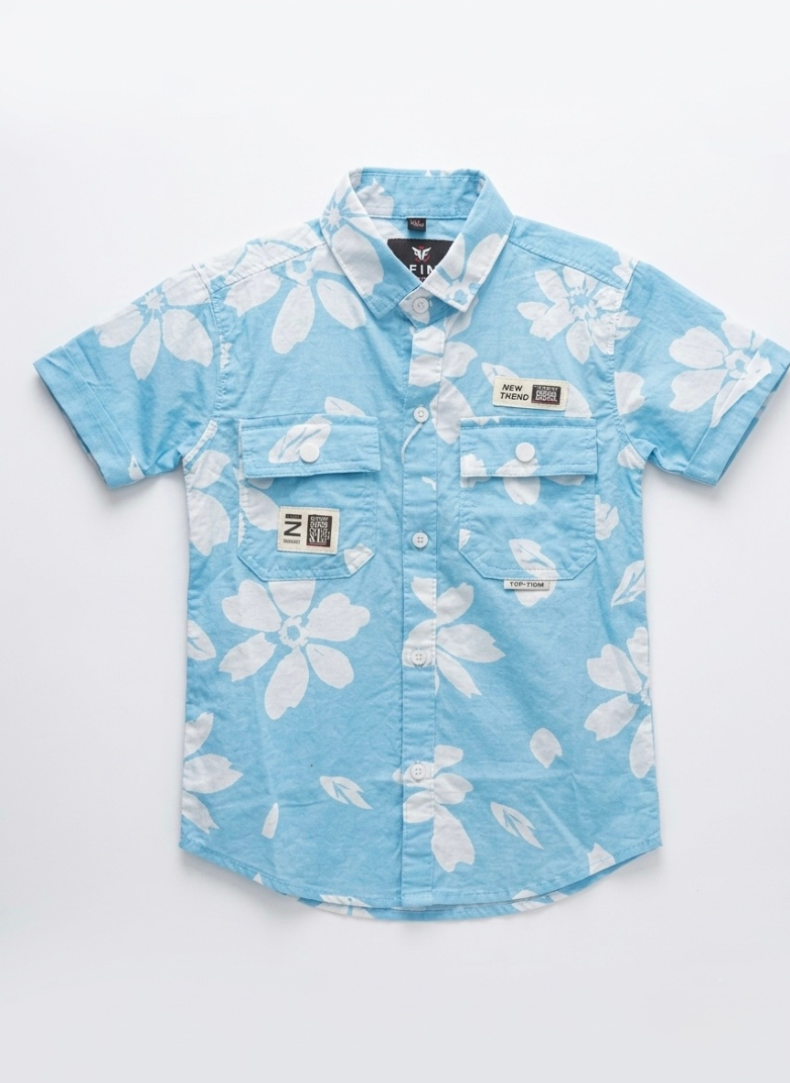 Boys Blue Floral Casual Shirt
