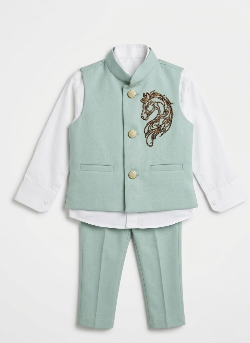 Pista Green Boys Waistcoat Set