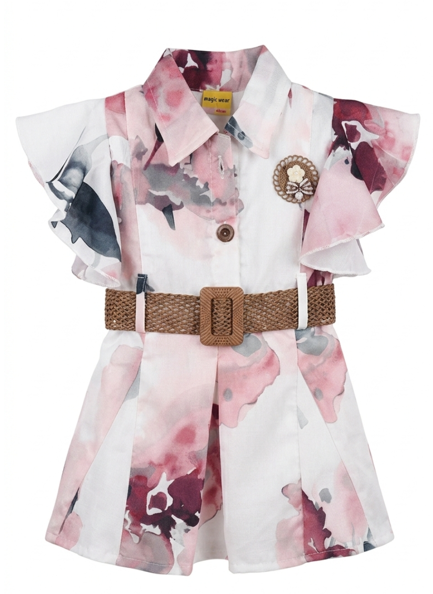 Pink Floral Belt Dress