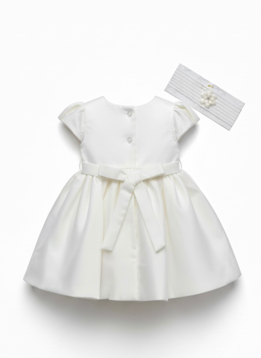 Newborn Crème Party Frock with Shoes & Hairband (0–6 Months)