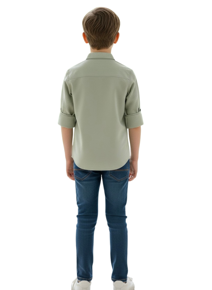 Boys Green Cotton Shirt