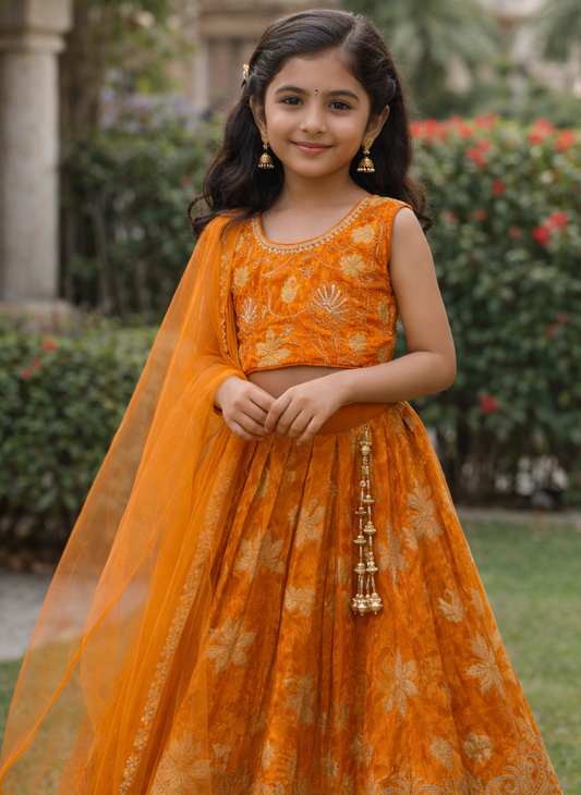Orange Ethnic Lehenga Set (5–9 Years)
