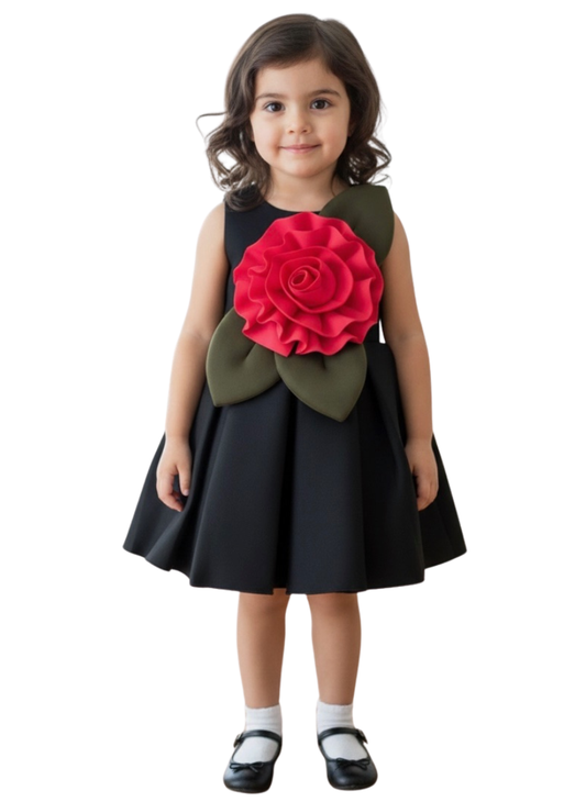 Black Floral Party Dress for Baby Girls (0–6 Months)