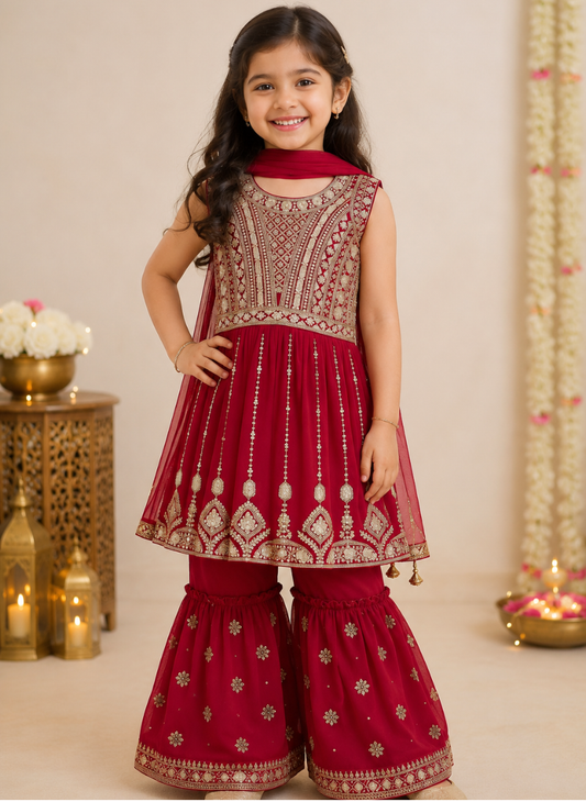 Red Sharara Set (5–10 Years)