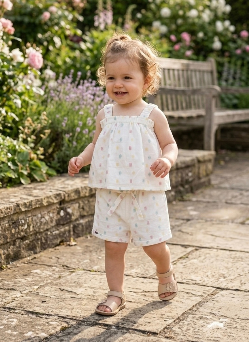 White Co-Ord Set with Shorts (0–2 Years)