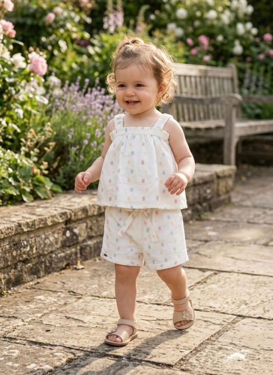White Co-Ord Set with Shorts (0–2 Years)