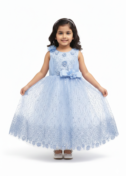 Girls Powder Blue Party Gown (5–8 Years)
