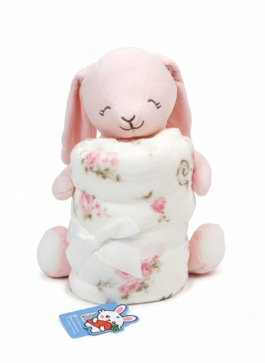 Pink Bunny Newborn Plush Blanket with Soft Toy