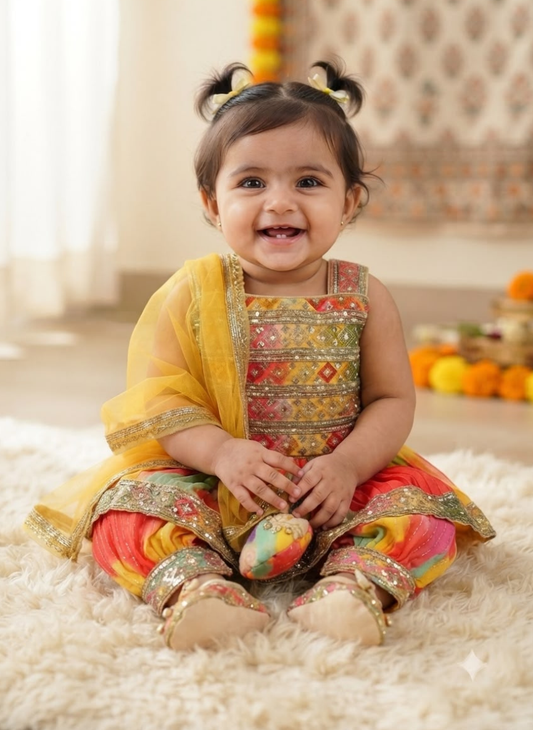 NB Orange Farshi Salwar Set (0–1 Year)
