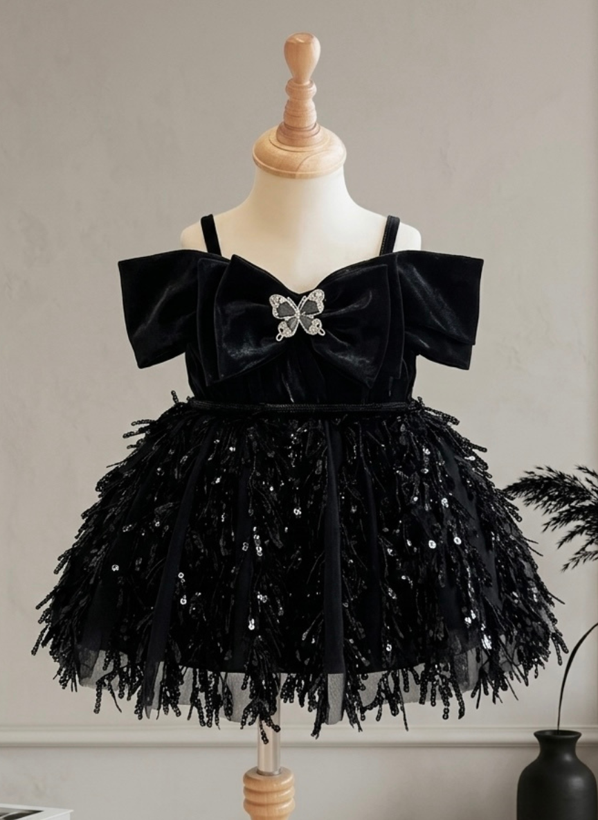 Black Sequin Party Dress for Baby Girls (0-6M)