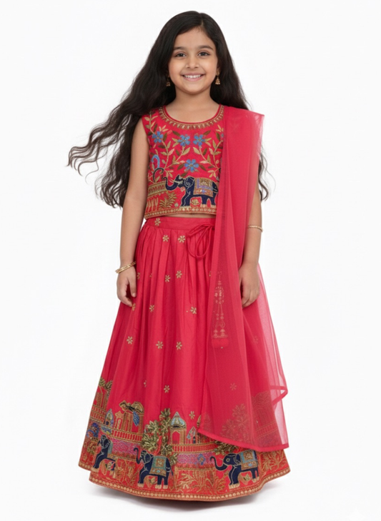 Pink Jaipuri Lehenga Set (5–7 Years)