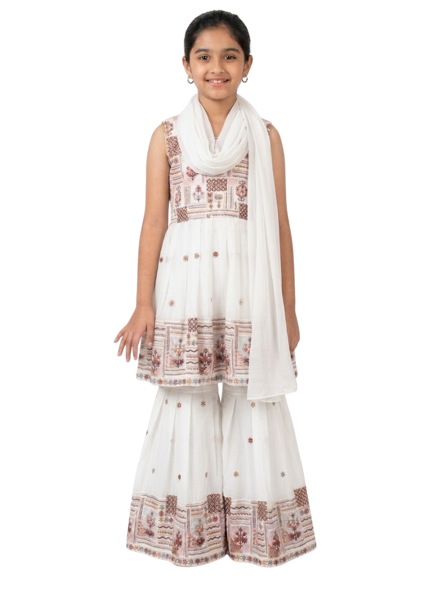 White Sharara Set (10–12 Years)
