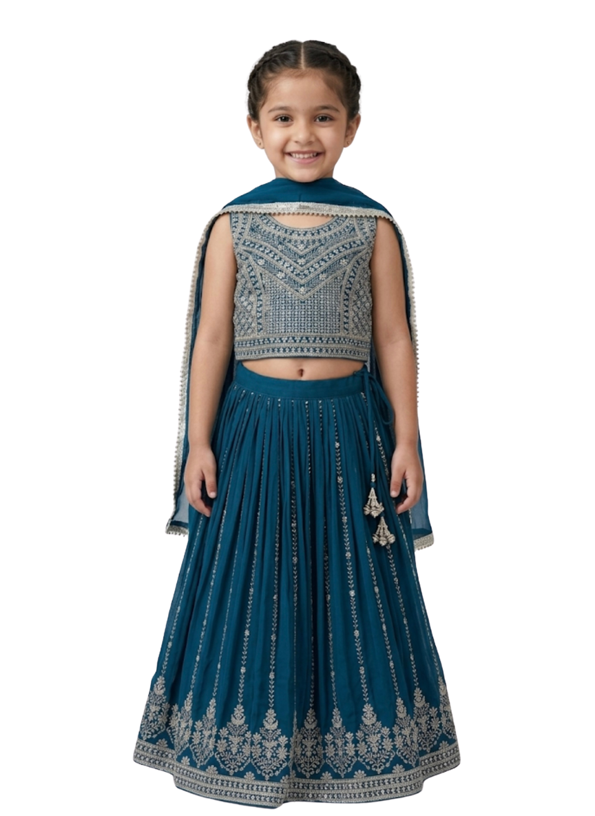 Teal Ethnic Lehenga Set (5–9 Years)
