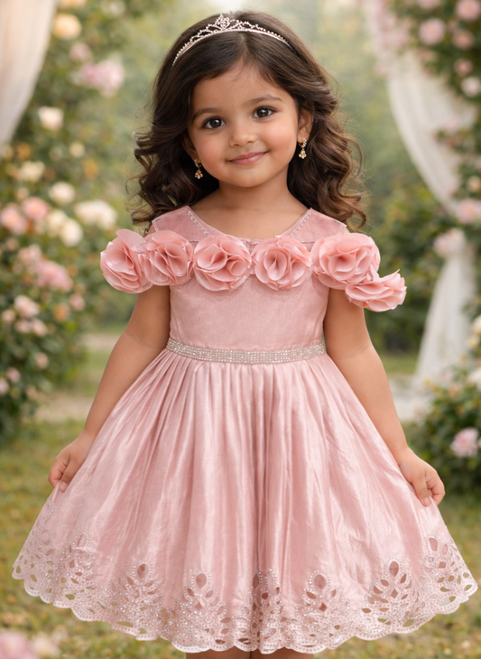 Pink Floral Party Dress (5–7 Years)