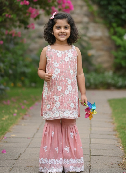 Peachish Pink Sharara Set (4–7 Years)