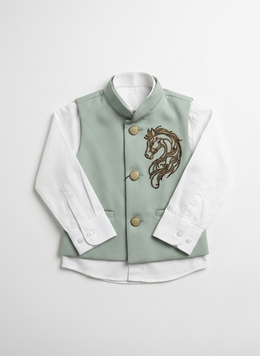 Pista Green Boys Waistcoat Set