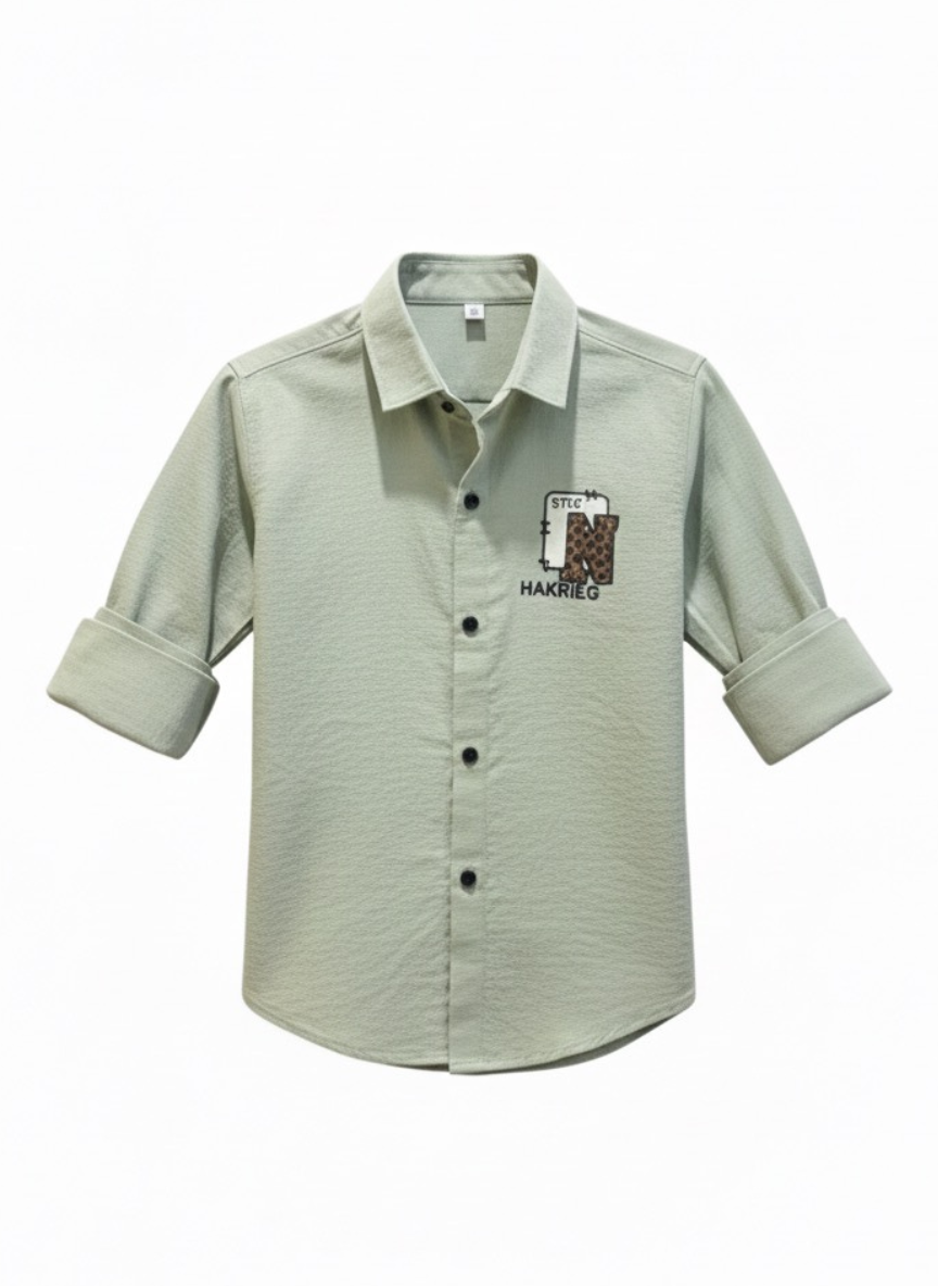 Boys Green Cotton Shirt