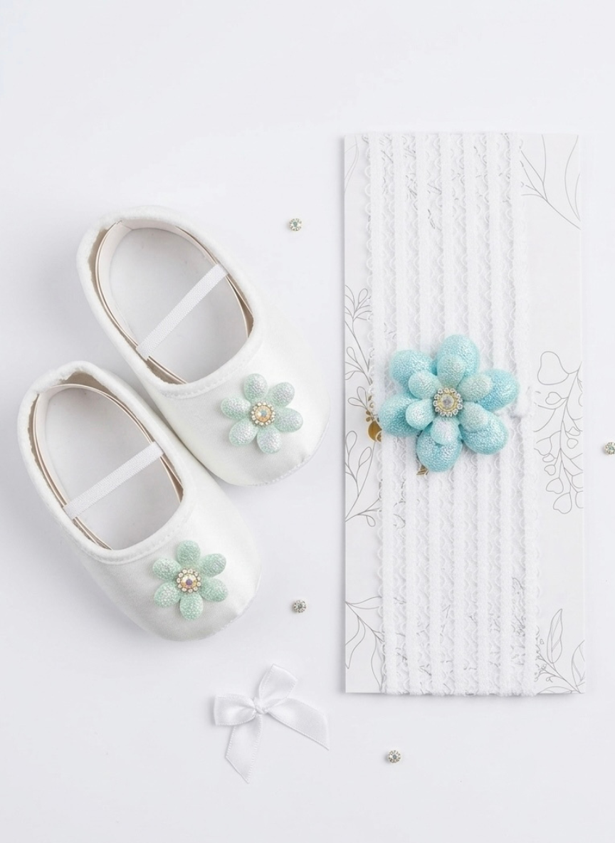 Newborn Crème Party Frock with Shoes & Hairband (0–6 Months)