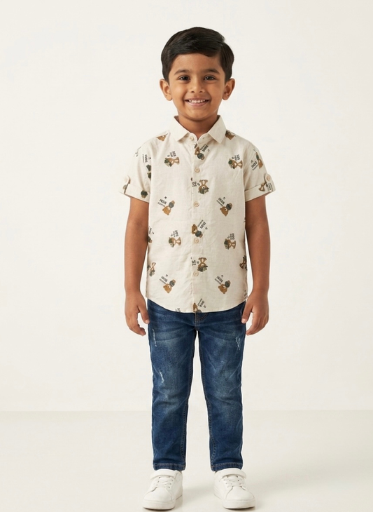 Boys Teddy Print Casual Shirt