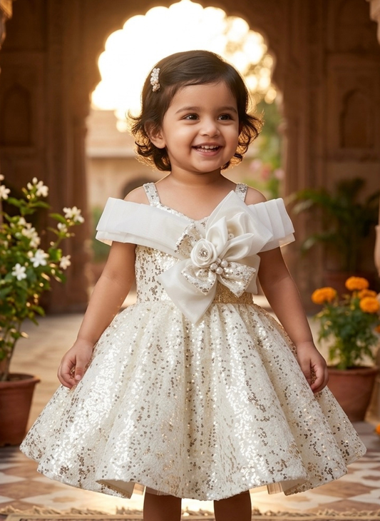 White Frill Party Frock (1–4 Years)