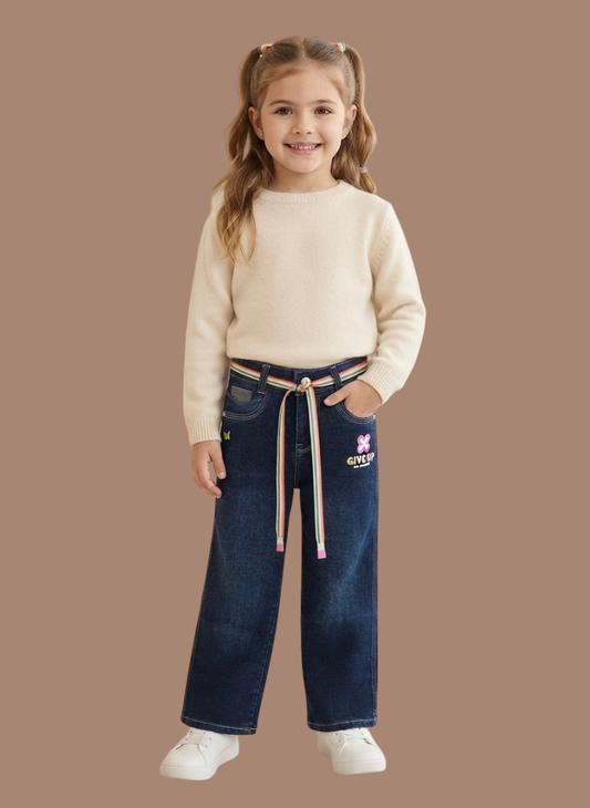 Blue Wide Leg Denim Jeans