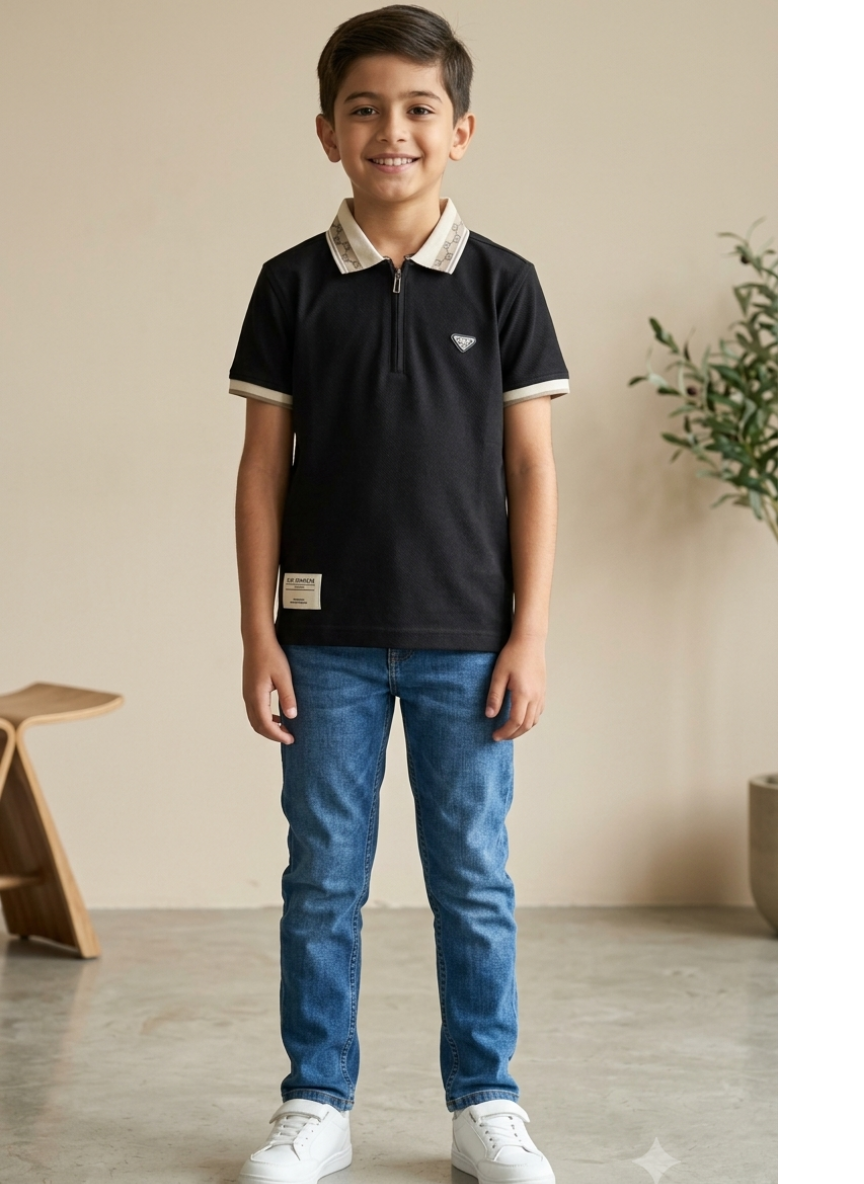 Black Zip Polo T-Shirt