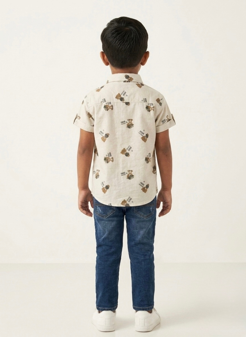 Boys Teddy Print Casual Shirt