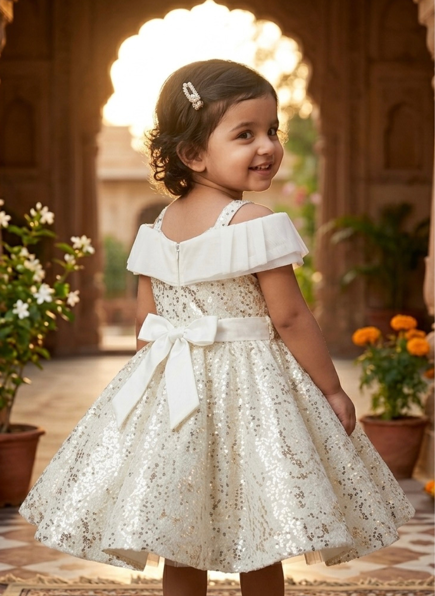 White Frill Party Frock (1–4 Years)