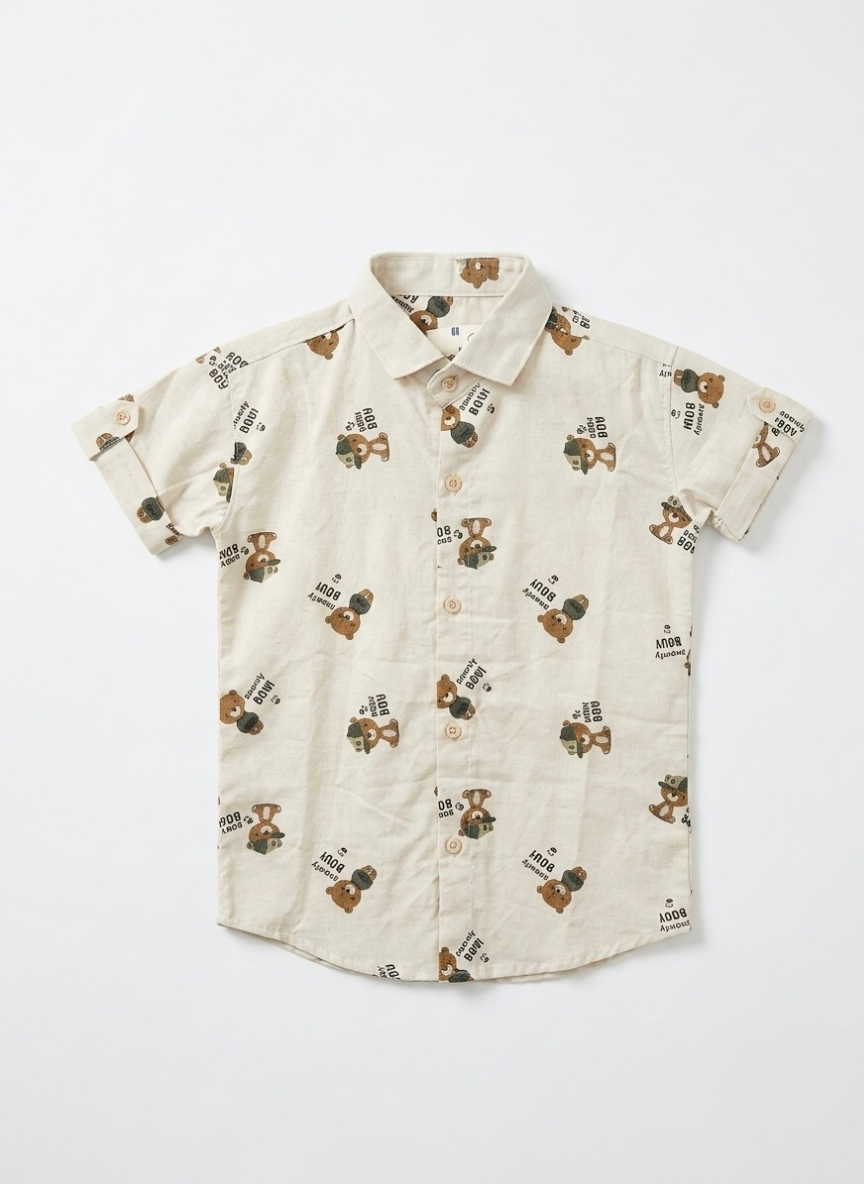 Boys Teddy Print Casual Shirt
