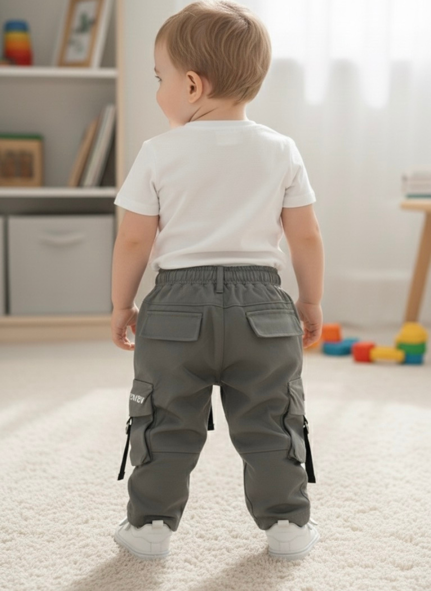 Boys Greenish Grey Cotton Cargo Pants