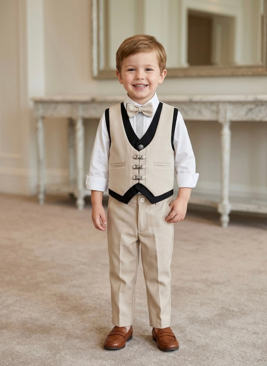 Beige Boys Waistcoat Set