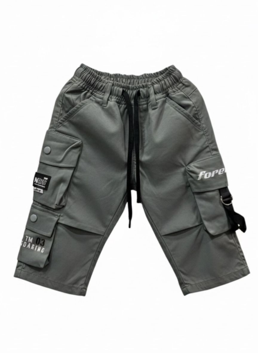 Boys Greenish Grey Cotton Cargo Pants