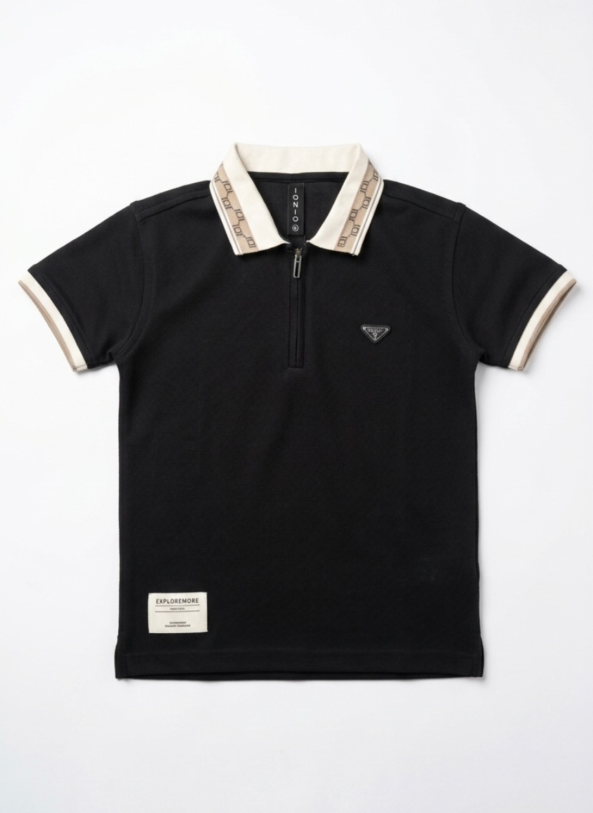 Black Zip Polo T-Shirt