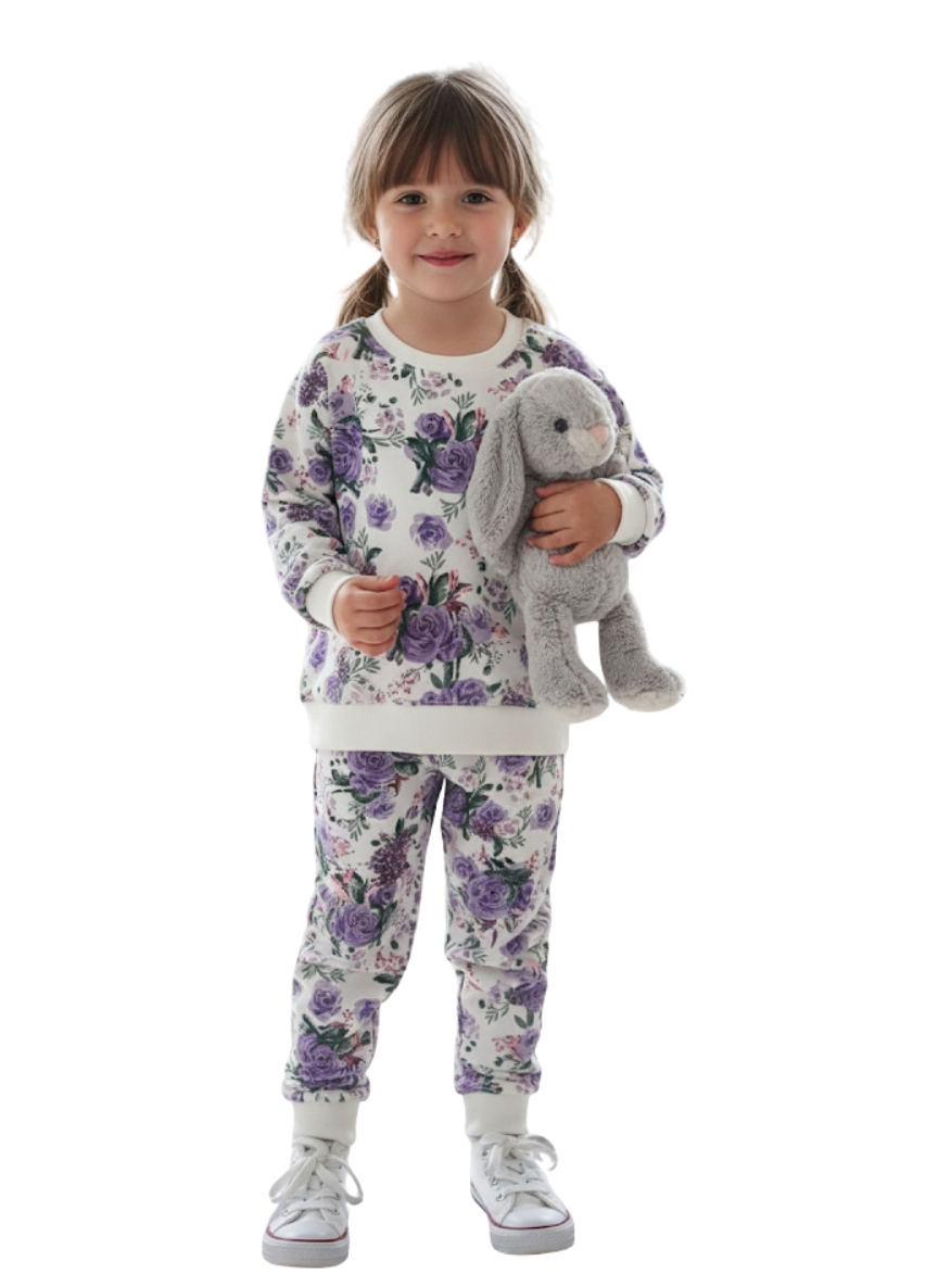 Girls White Floral Fleece Co-Ord Set